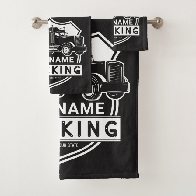 Personalised NAME Trucking Big Rig Semi Trucker   Bath Towel Set (Insitu)