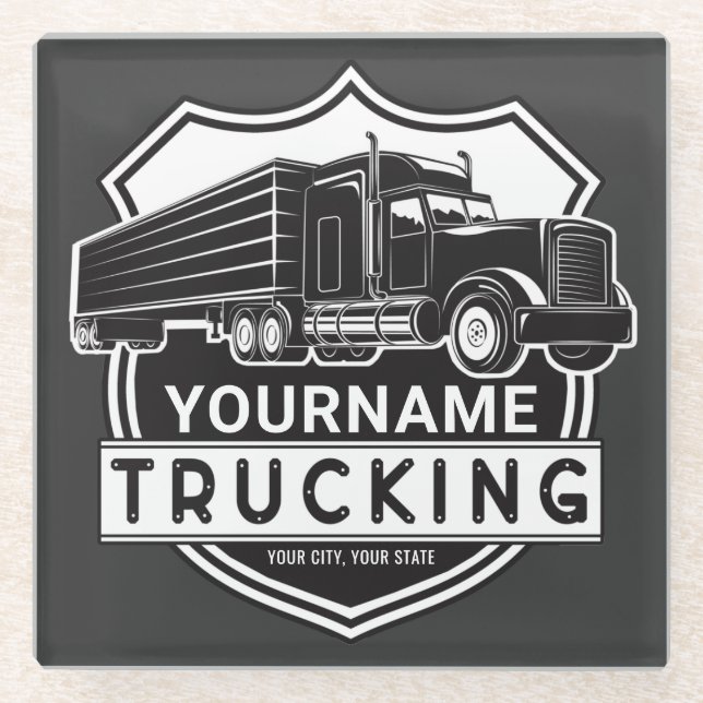 Personalised NAME Trucking Big Rig Semi Trucker  Glass Coaster (Front)