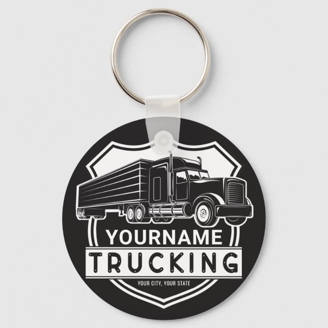 Personalised NAME Trucking Big Rig Semi Trucker Key Ring (Front)