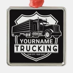 Personalised NAME Trucking Big Rig Semi Trucker  Metal Ornament