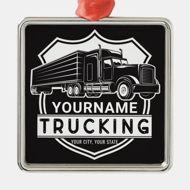 Personalised NAME Trucking Big Rig Semi Trucker  Metal Ornament (Front)