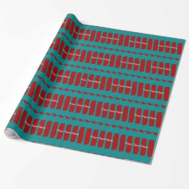 Personalised Name, Turquoise and Brick Abstract Wrapping Paper (Unrolled)