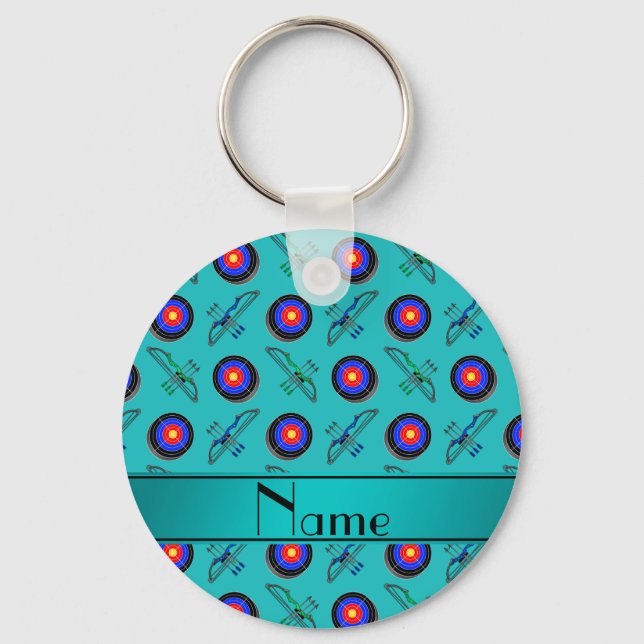 Personalised name turquoise archery key ring (Front)