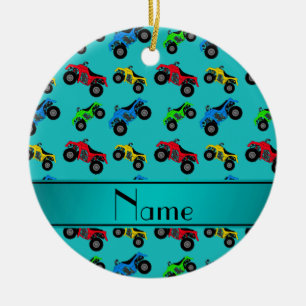 Personalised name turquoise atv pattern ceramic ornament