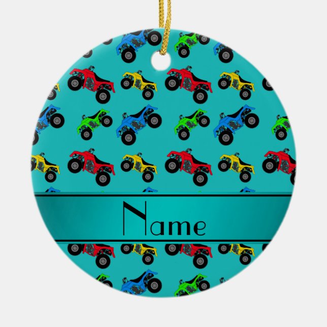 Personalised name turquoise atv pattern ceramic ornament (Front)