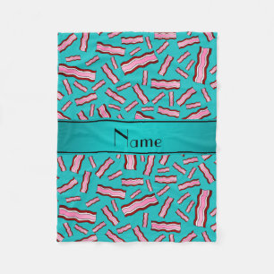 Personalised name turquoise bacon pattern fleece blanket