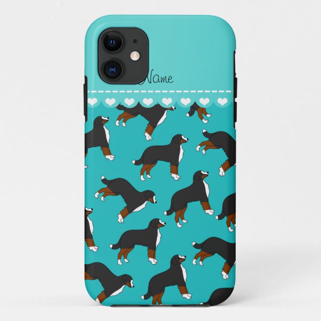Personalised name turquoise Bernese Mountain dogs Case-Mate iPhone Case (Back)