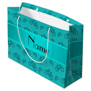 Personalised name turquoise bicycles large gift bag