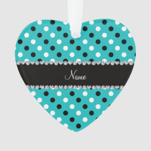 Personalised name turquoise black white polka dots ornament