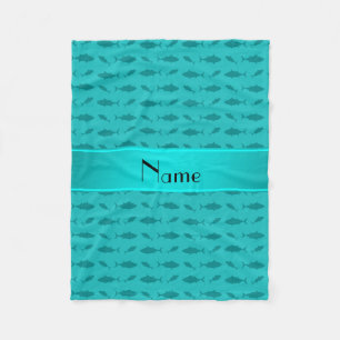 Personalised name turquoise bluefin tuna pattern fleece blanket