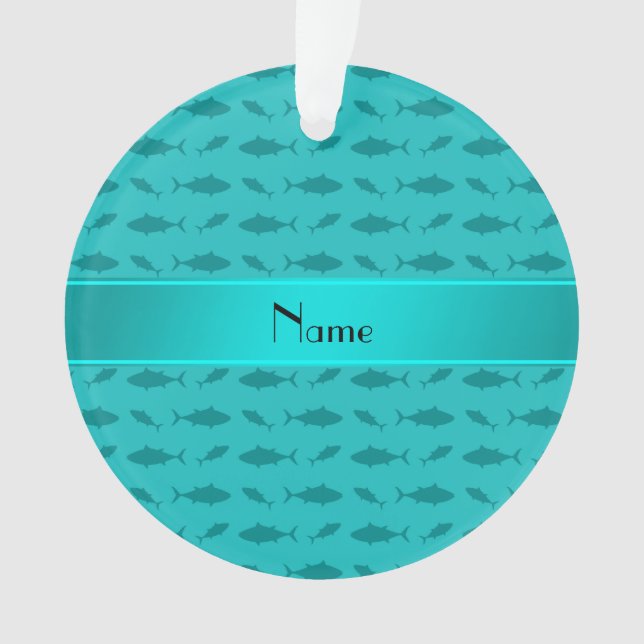 Personalised name turquoise bluefin tuna pattern ornament (Front)