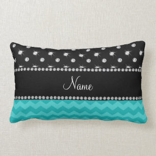 Personalised name turquoise chevrons black diamond lumbar cushion