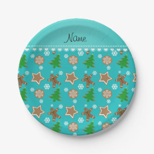 Personalised name turquoise christmas cookies paper plate