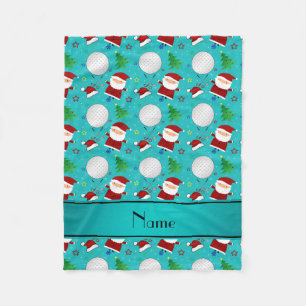 Personalised name turquoise christmas golfing fleece blanket