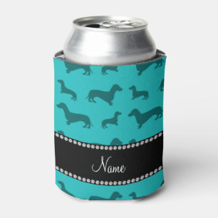 Personalised name turquoise dachshunds can cooler