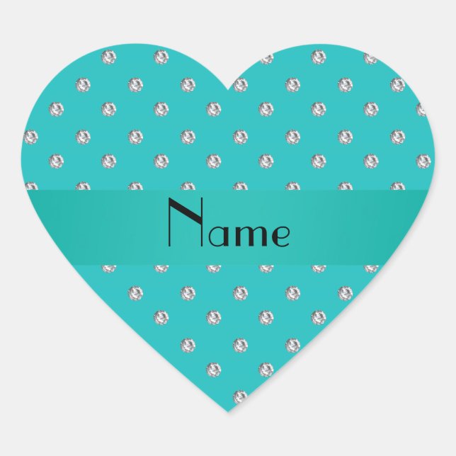 Personalised name turquoise diamonds heart sticker (Front)
