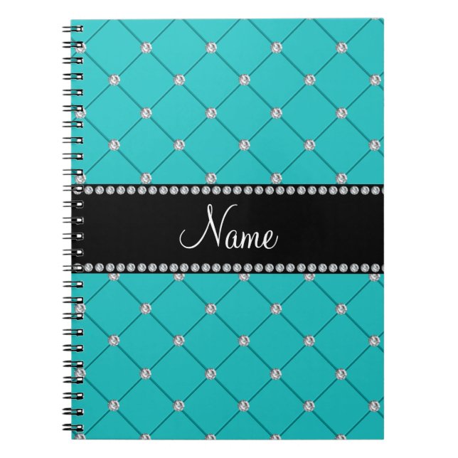 Personalised name Turquoise diamonds Notebook (Front)