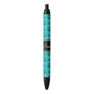 Personalised name turquoise dog paw prints black ink pen