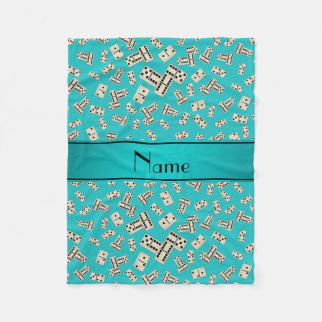 Personalised name turquoise dominos fleece blanket (Front)