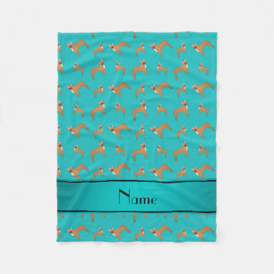 Personalised name turquoise french bulldogs fleece blanket