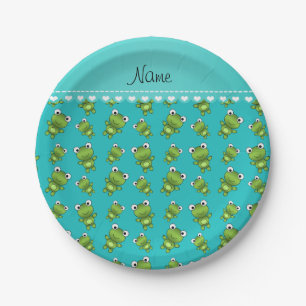 Personalised name turquoise frogs paper plate
