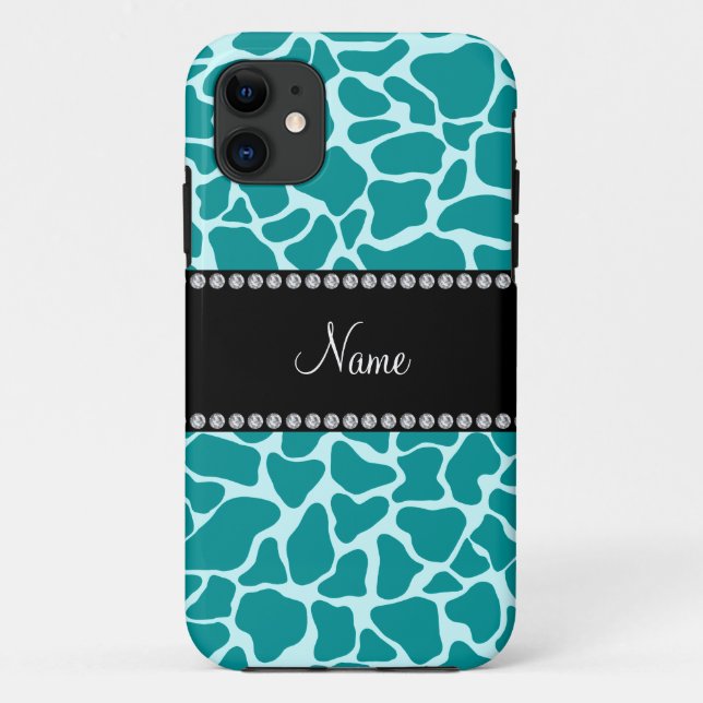 Personalised name turquoise giraffe pattern Case-Mate iPhone case (Back)