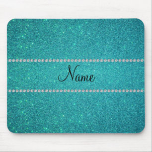 Personalised name turquoise glitter diamonds mouse pad