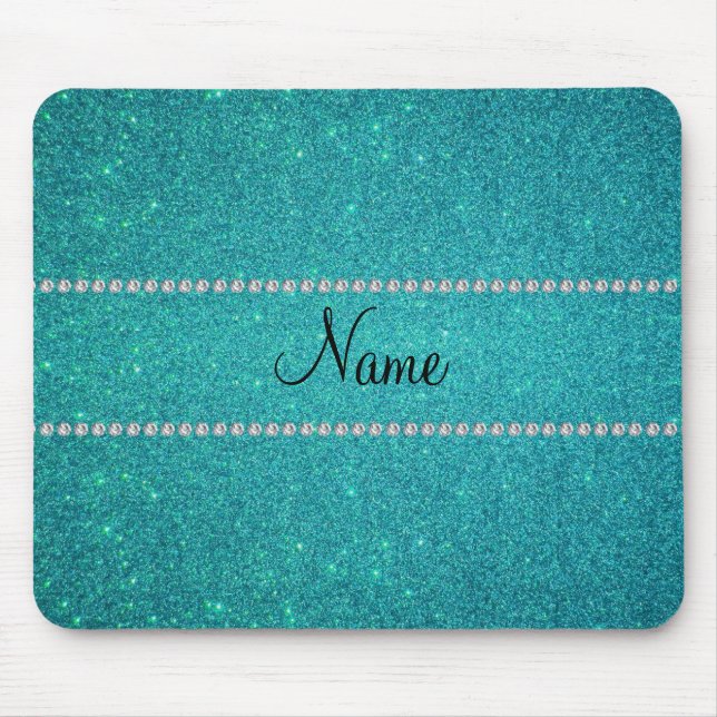 Personalised name turquoise glitter diamonds mouse pad (Front)