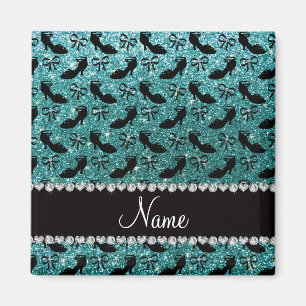Personalised name turquoise glitter fancy shoe bow magnet