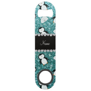 Personalised name turquoise glitter penguins igloo