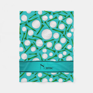 Personalised name turquoise golf balls tees fleece blanket