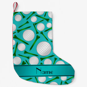 Personalised name turquoise golf balls tees small christmas stocking