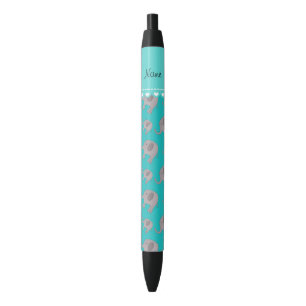 Personalised name turquoise grey elephants black ink pen