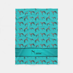 Personalised name turquoise Greyhound dogs Fleece Blanket