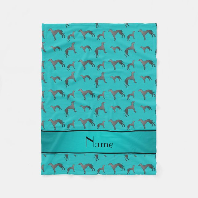 Personalised name turquoise Greyhound dogs Fleece Blanket (Front)