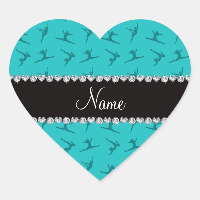 Personalised name turquoise gymnastics pattern heart sticker (Front)