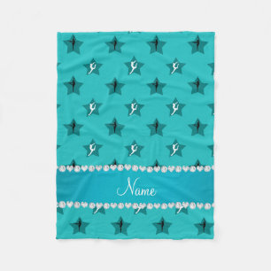 Personalised name turquoise gymnastics stars fleece blanket