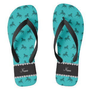Personalised name turquoise horse pattern thongs