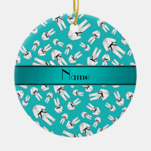 Personalised name turquoise karate pattern ceramic tree decoration