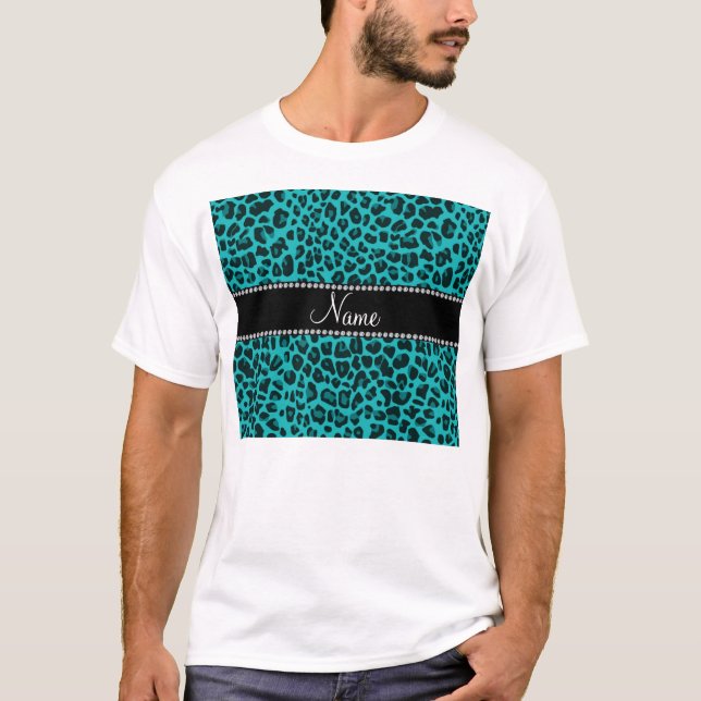Personalised name turquoise leopard pattern T-Shirt (Front)