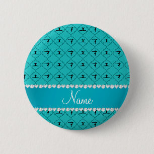 Personalised name turquoise moroccan gymnastics 6 cm round badge