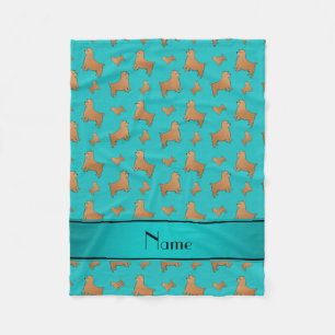 Personalised name turquoise Norwich Terrier dogs Fleece Blanket