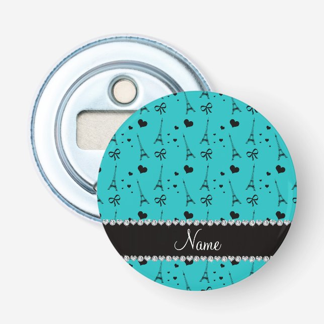 Personalised name turquoise paris eiffel tower bottle opener (Front)