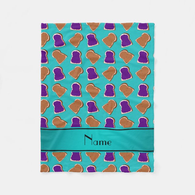 Personalised name turquoise peanut butter jelly fleece blanket (Front)