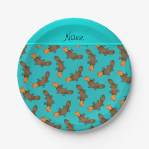 Personalised name turquoise platypus pattern paper plate