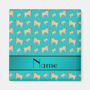 Personalised name turquoise Pug dogs Magnet
