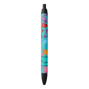 Personalised name turquoise rainbow dolphins black ink pen