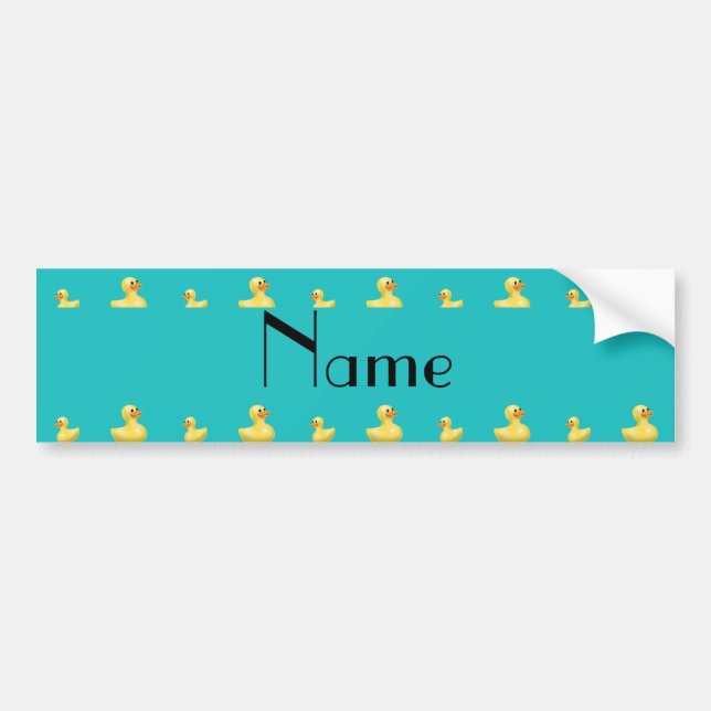 Personalised name turquoise rubber duck pattern bumper sticker (Front)