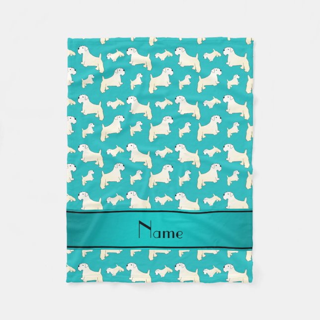 Personalised name turquoise Sealyham Terrier dogs Fleece Blanket (Front)