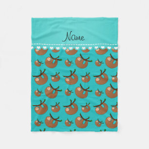 Personalised name turquoise sloth pattern fleece blanket